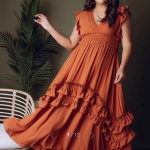 Baltic Born Jasmine Ruffle Maxi Dress Size Medium Rust Fall Boho Dress